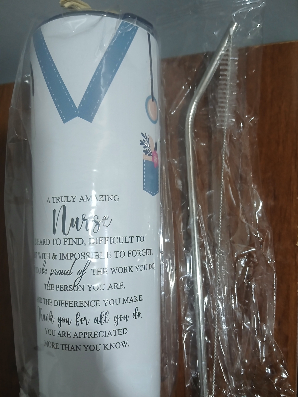 Tumbler Nurse Gift Travel Mug w/Steel Straw & Cleaner Unopened